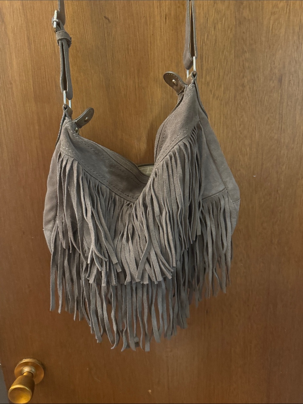 GAP Taupe Suede Fringe Shoulder Bag